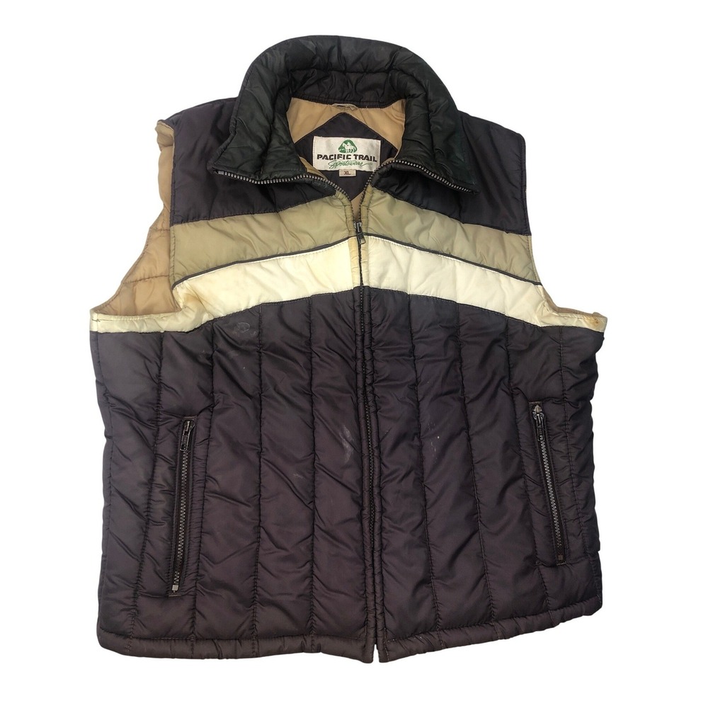 Vintage 80s Pacific Trail Sportswear Mens Puffer Vest‎ Colorblock Full Zip XL